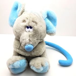 Vintage Russ Berrie Gray Blue Mouse Long Tail Vinyl Nose 10" Soft Plush Toy EUC